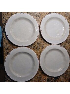 4 Hobby Lobby Gray Crackle Dinner Plates 11" Melamine Rustic Farmhouse Cowboy #S